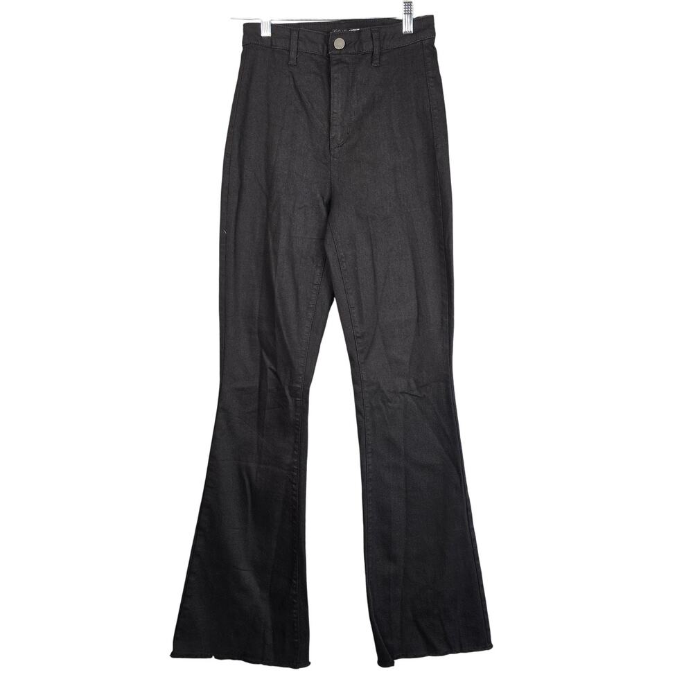 Fashion Nova Jeans Womens 9 Black Valentina High Rise Flare Raw Hem Stretch Boho